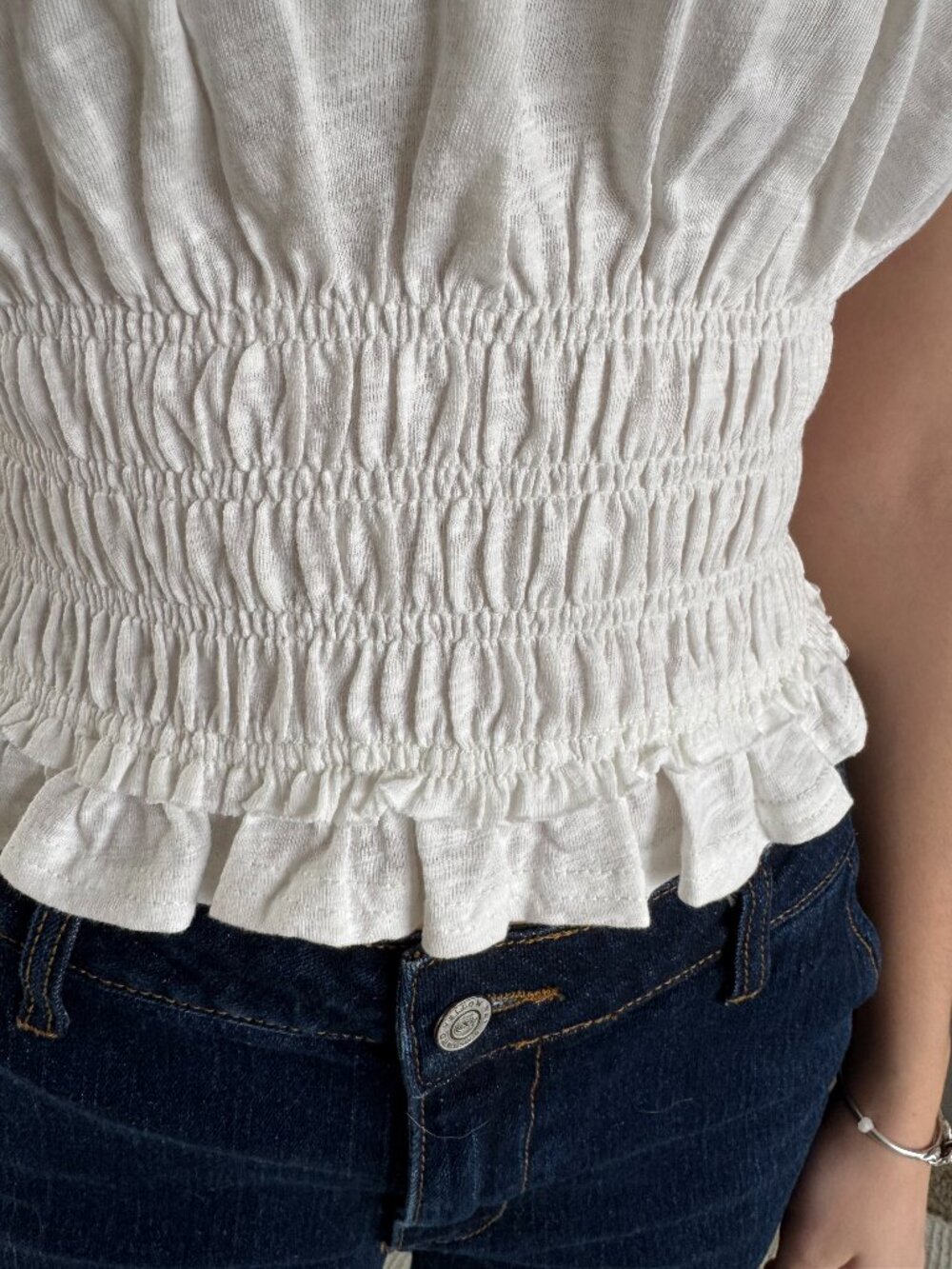 White Cotton TShirt with Elastic Waist & Detail - Picture 12 of 13